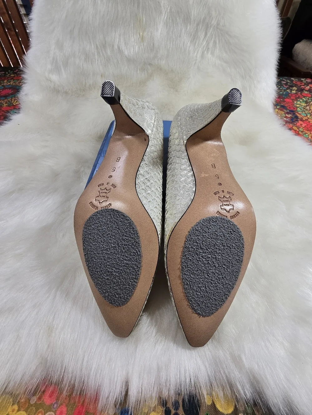 Amalfi Metallic Ivory Snakeskin Print Pointed Toe Pumps - Womens